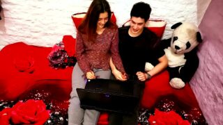 sexy hot teen couple watch romantic movie on Netflix and having sex