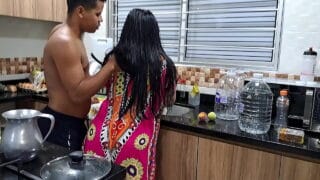 HD sex video teen son fuck big ass milf stepmom in kitchen